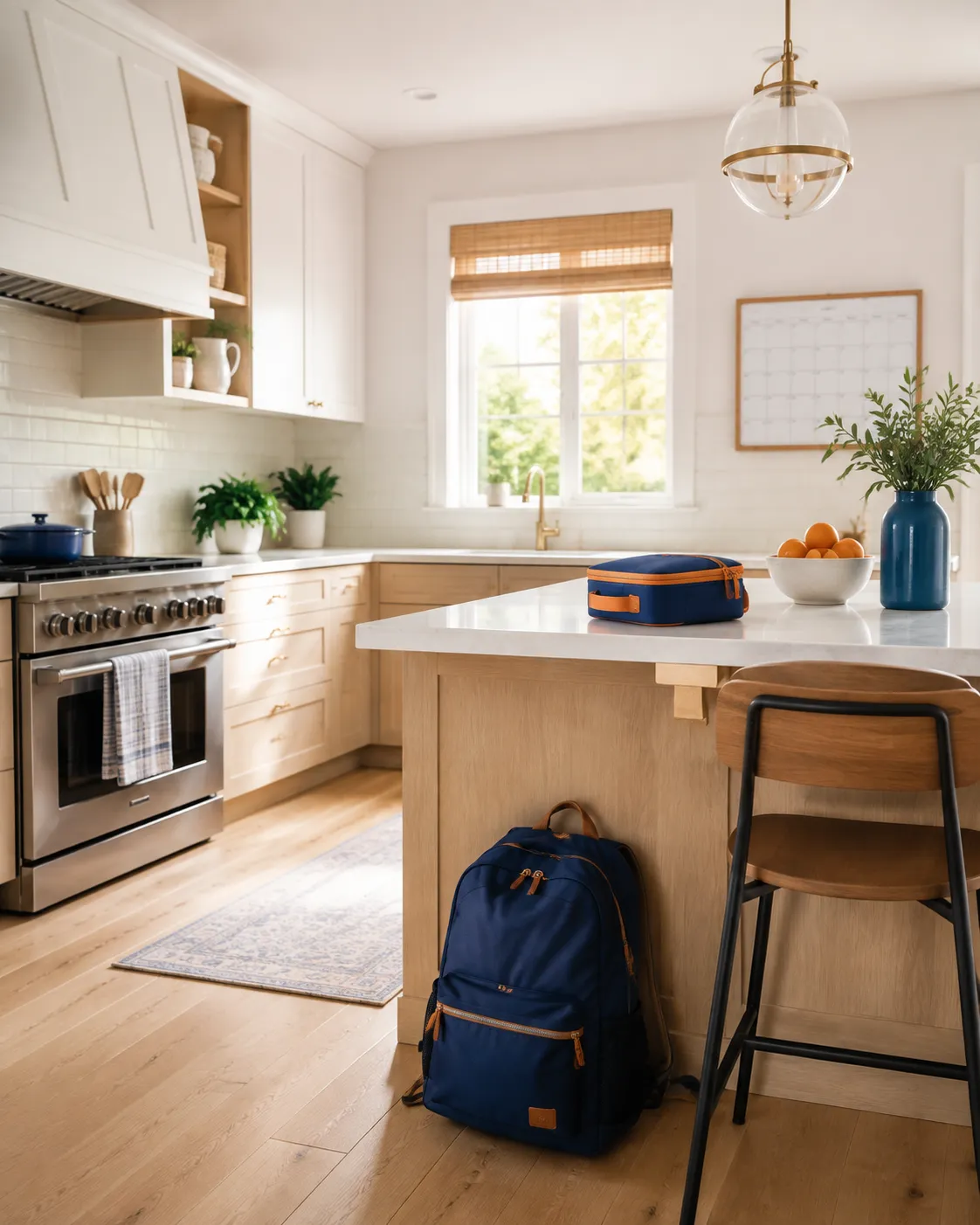 Clean family kitchen prepared for a busy back-to-school schedule