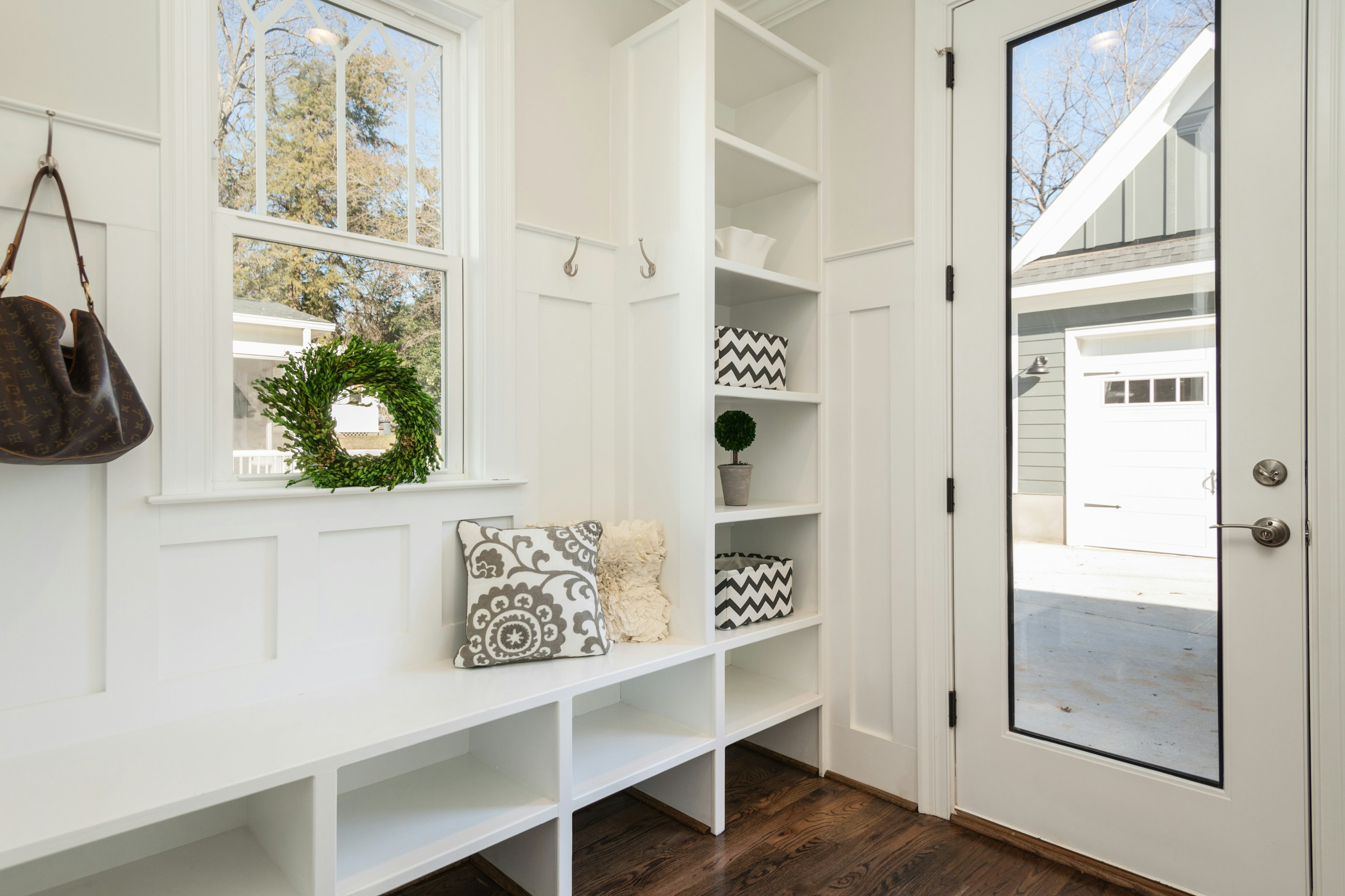 neutral organized mudroom command center