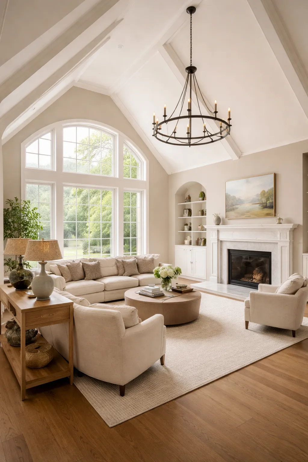 Premium interior house painting in Central Oregon, showcasing smooth wall finishes, crisp cut lines, and beautifully protected vaulted ceilings.