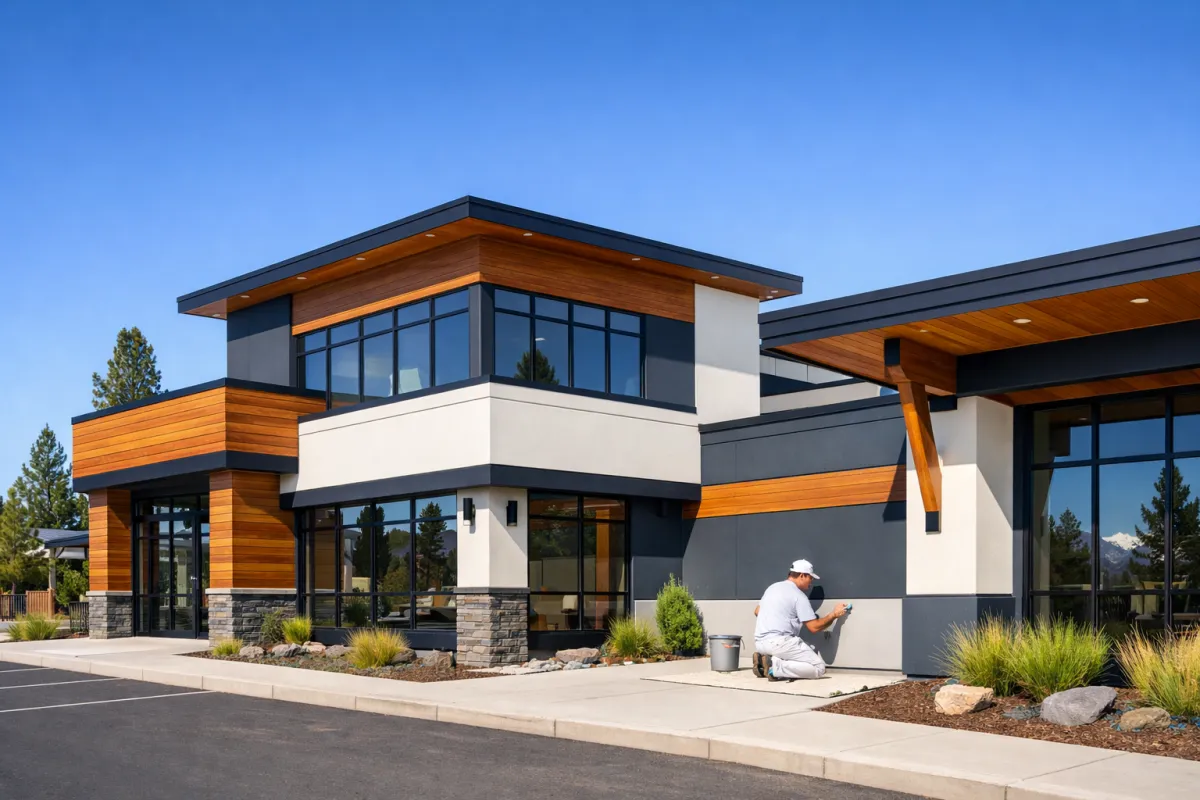 Professional commercial painting services for a modern business building in Bend Oregon