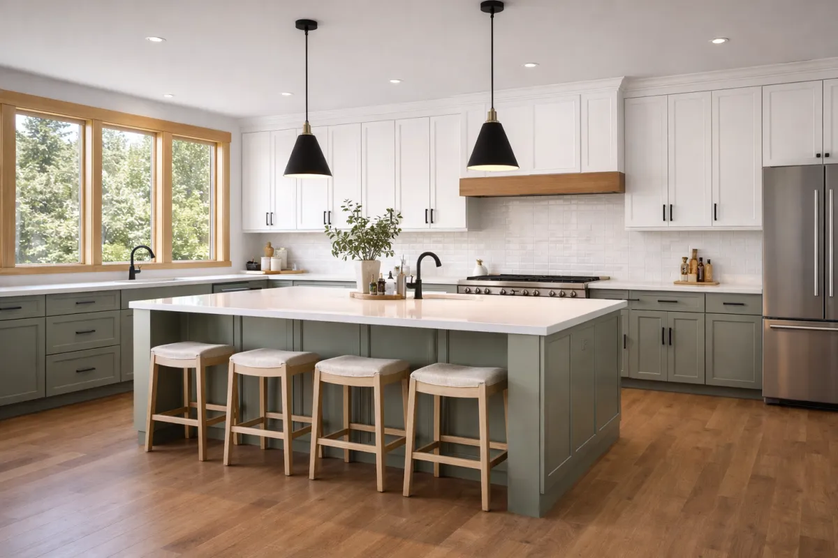 Factory-finish kitchen cabinet refinishing in Eugene OR.