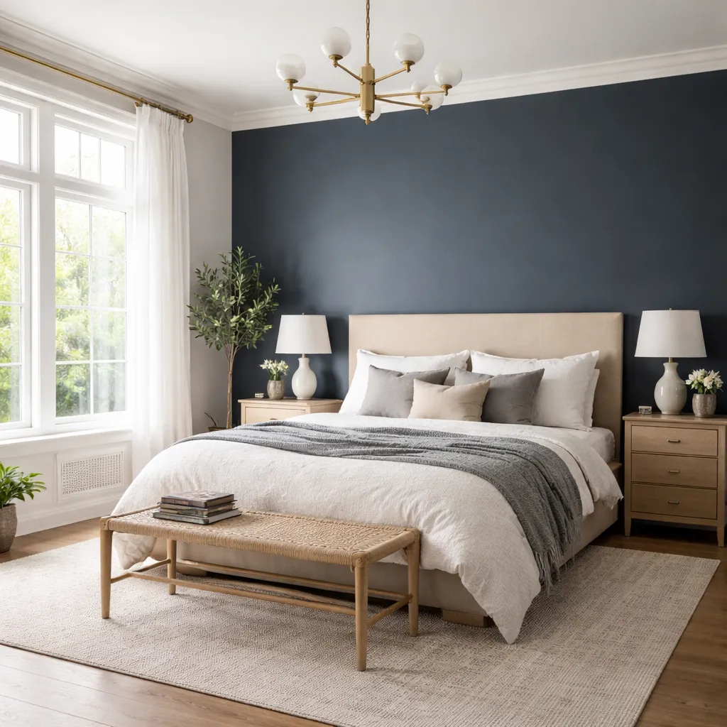 Precision interior painting in a Bend bedroom using low-VOC finishes to create a healthy High Desert sanctuary.