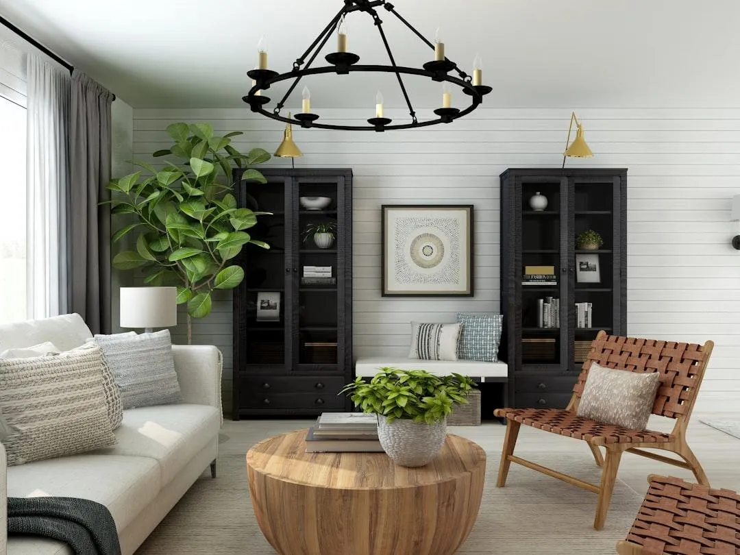 room with glass divider and white curtain