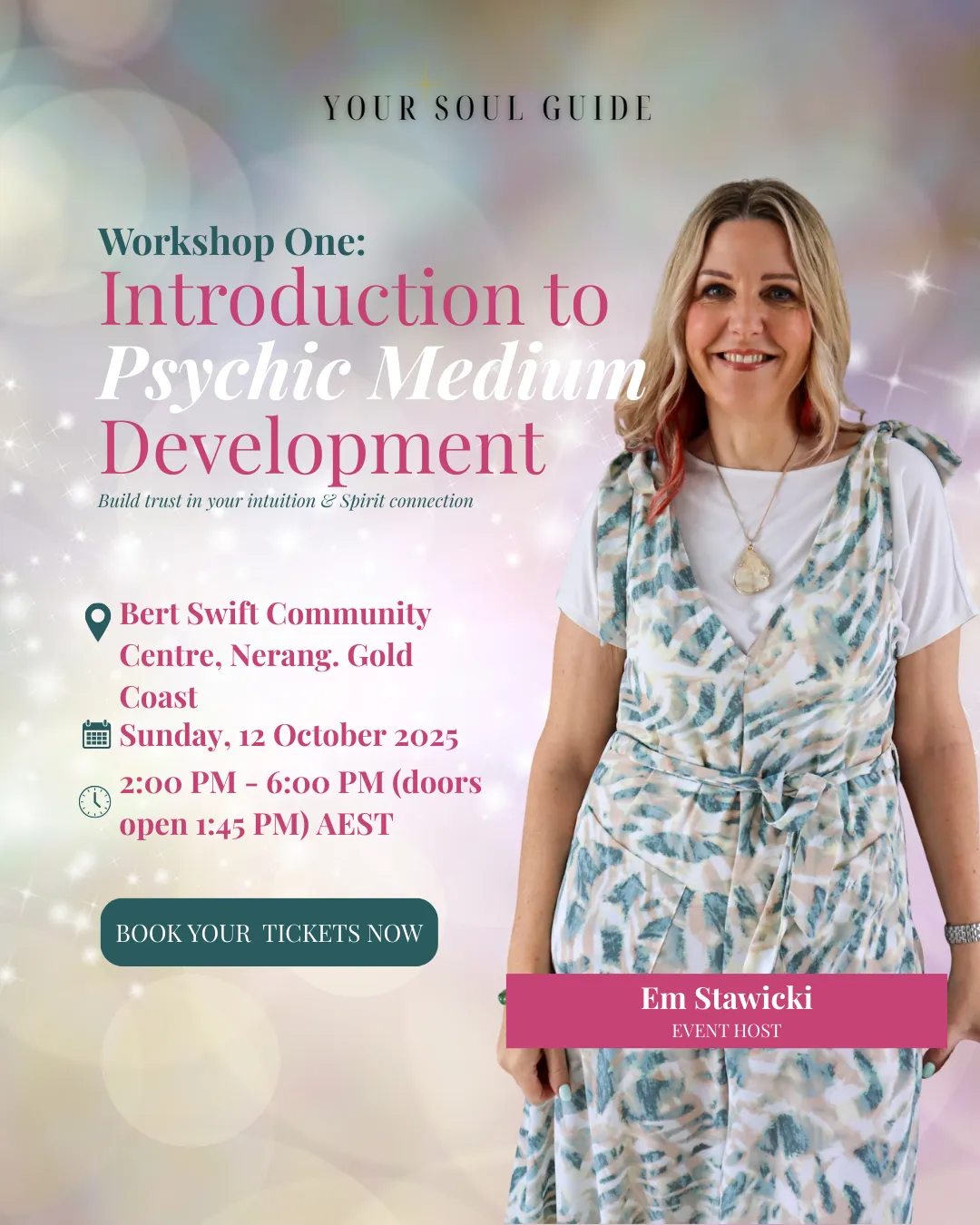 Intro to Psychic Medium Development workshop poster with Em Stawicki