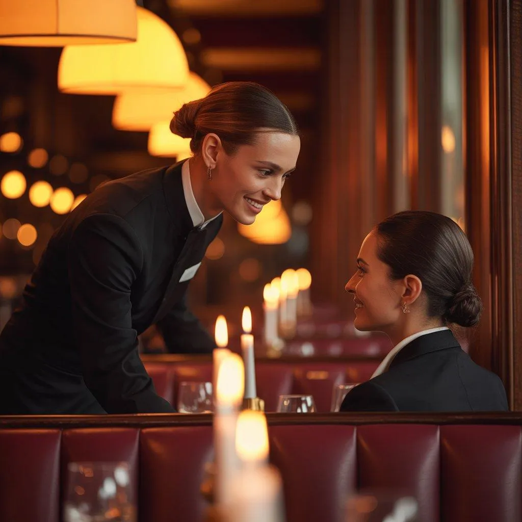 Staff member providing attentive hospitality to a guest
