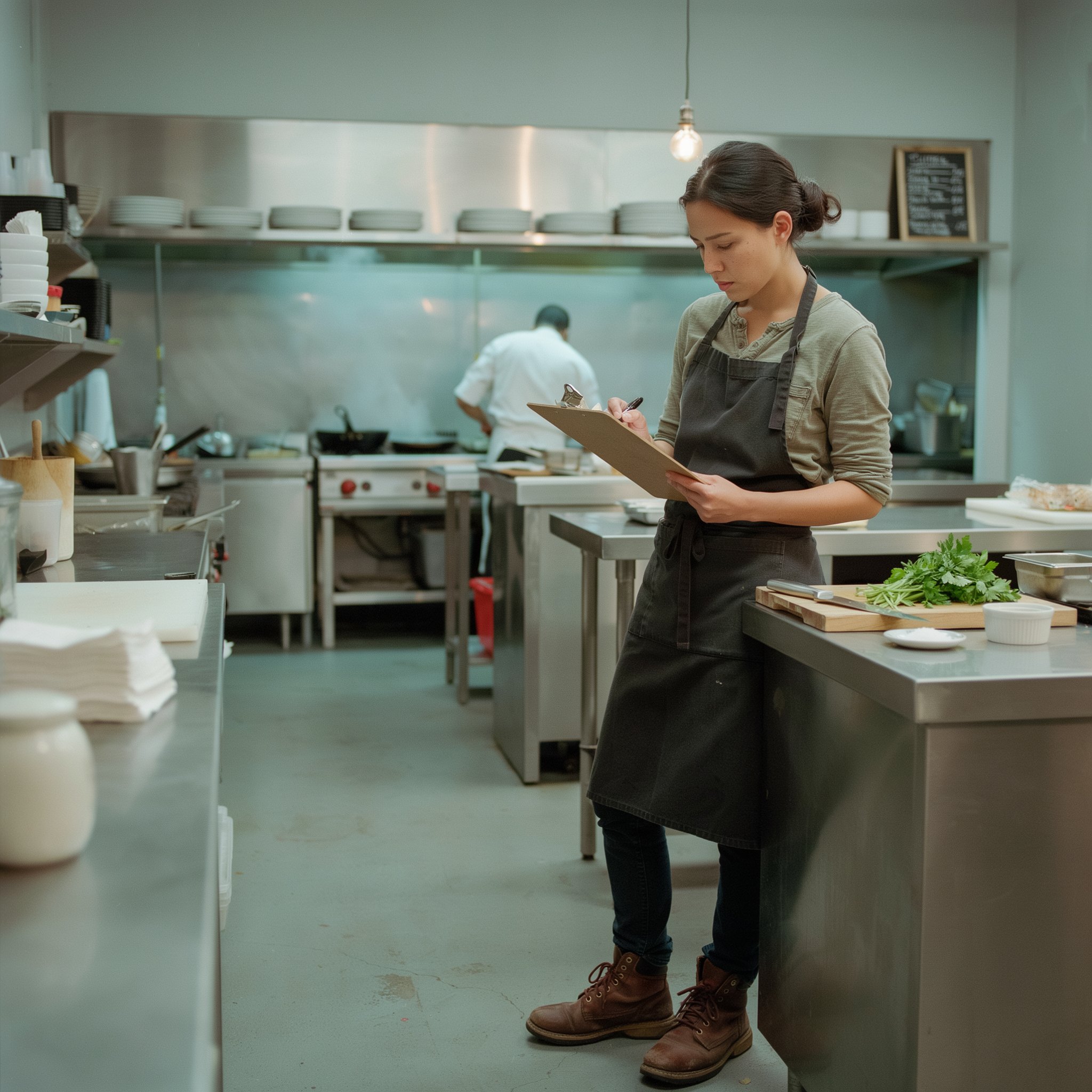 Restaurant manager reviewing a weekly sales forecast and labour schedule