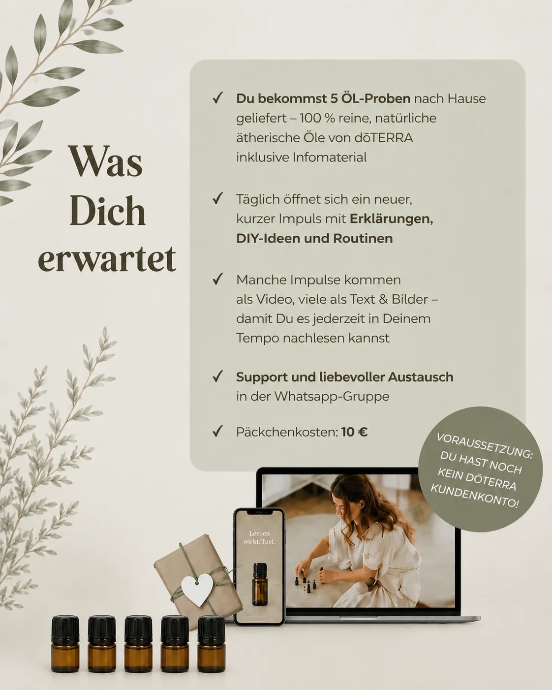 Hände und ätherische Öle im natürlichen Licht