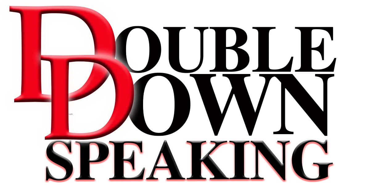 Double Down Speaking logo in black and red