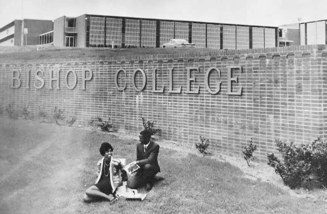 Archival montage of Bishop College campus parade, student groups, and event programs