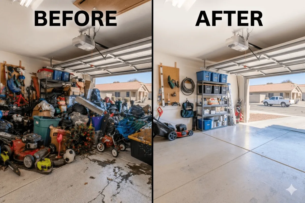 Garage floor after pressure washing.