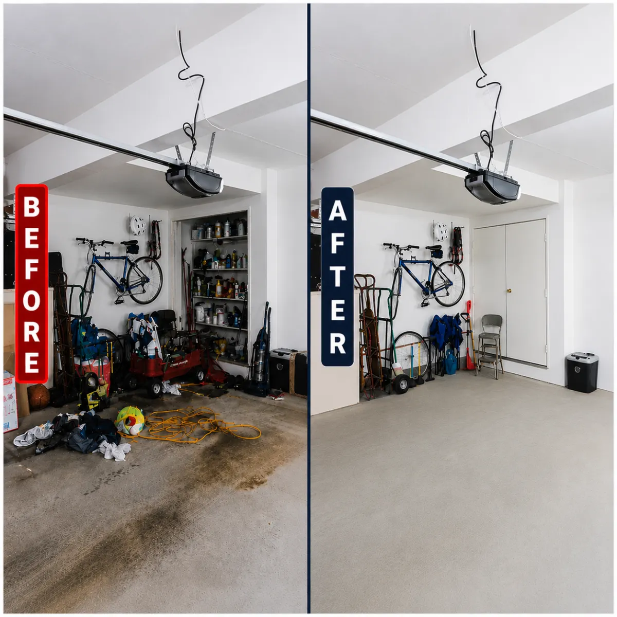 Garage floor after pressure washing.