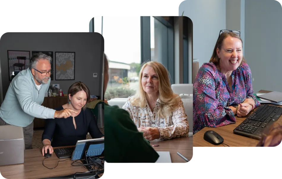 Collage of Bill, Karen and Georgie at work