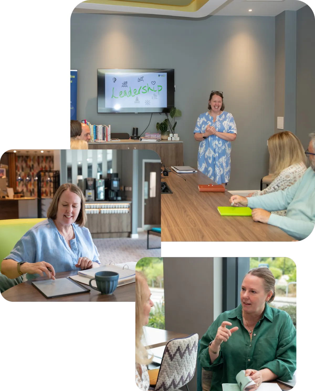 Karen in various meetings