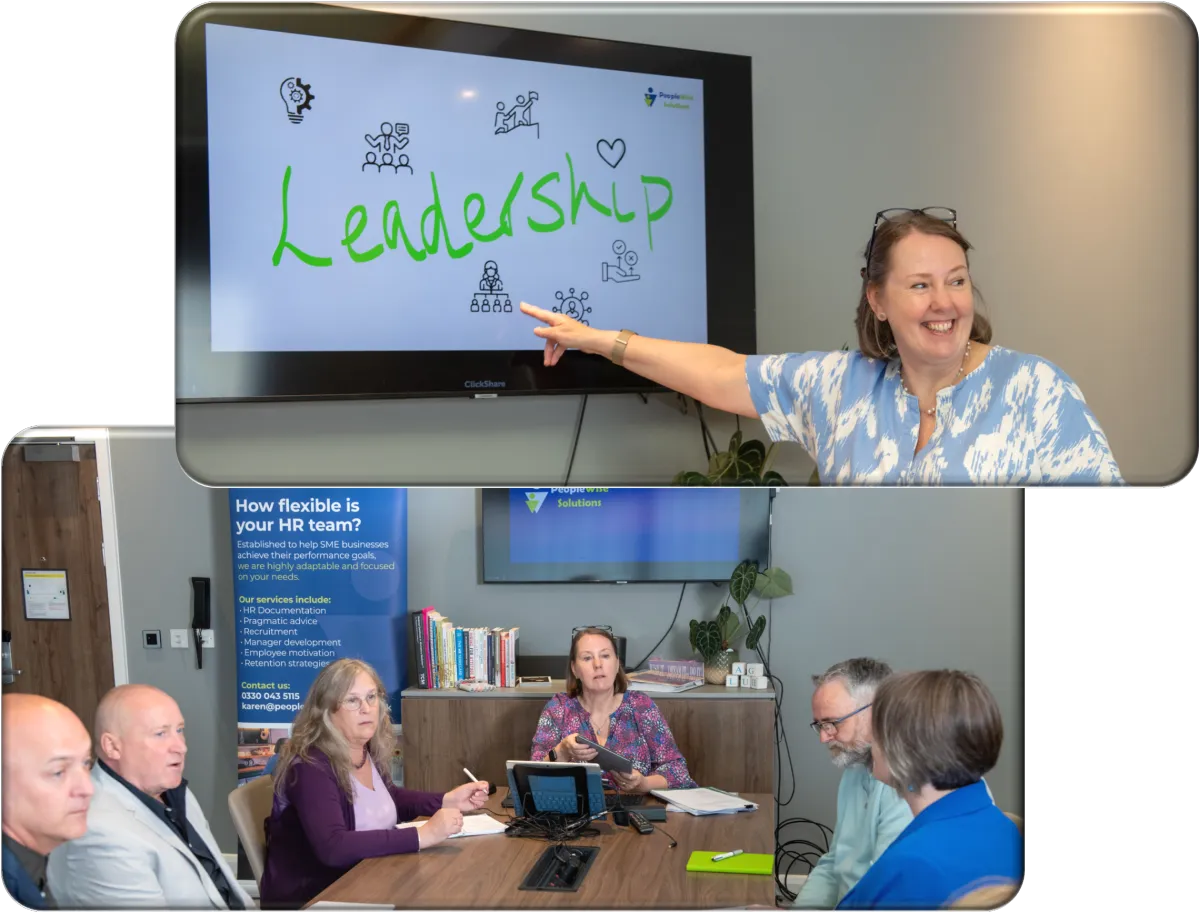 Karen leading a meeting with colleagues