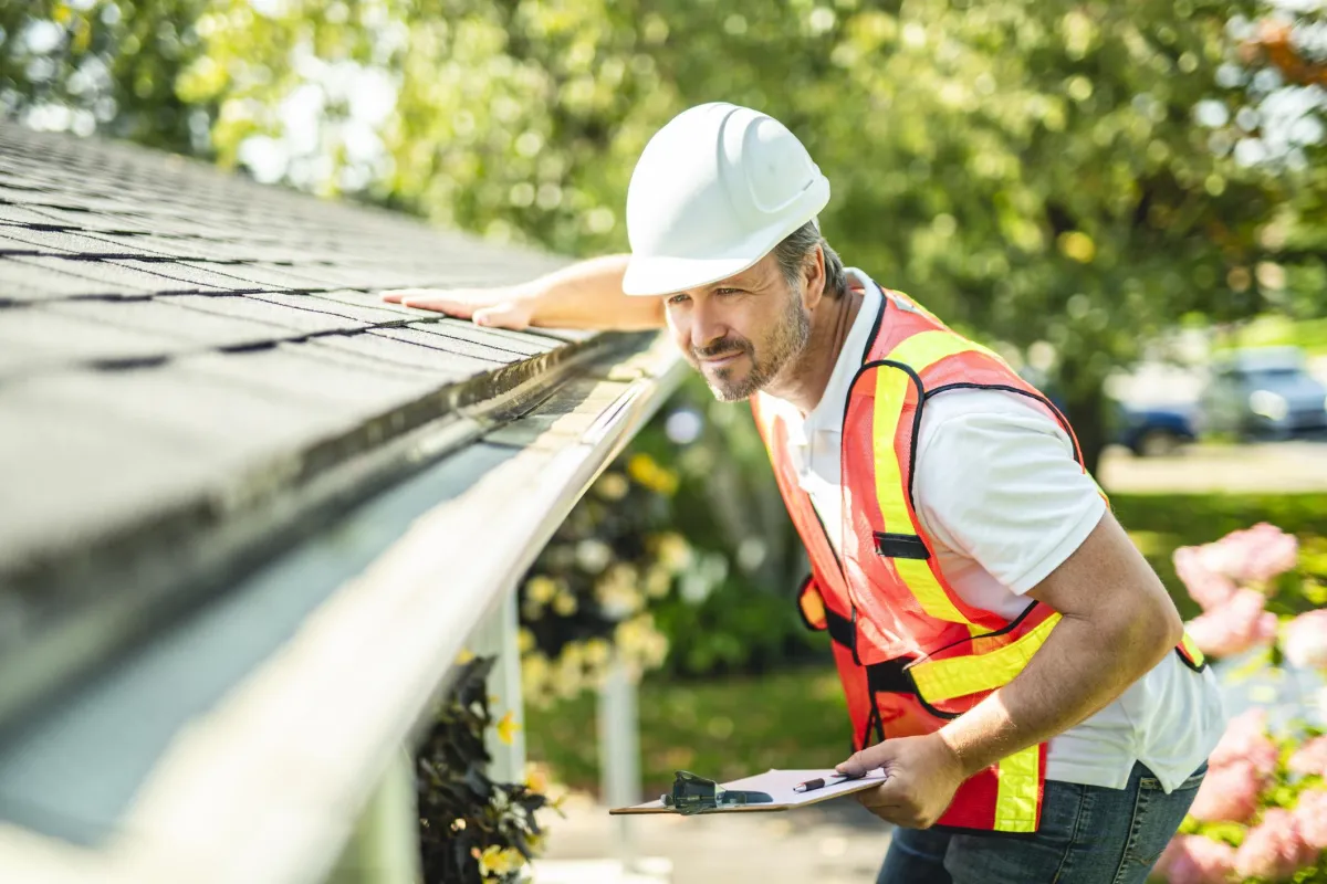 Man from Living Hope Roofing in Portland, OR inspecting a roof to ensure customer satisfaction