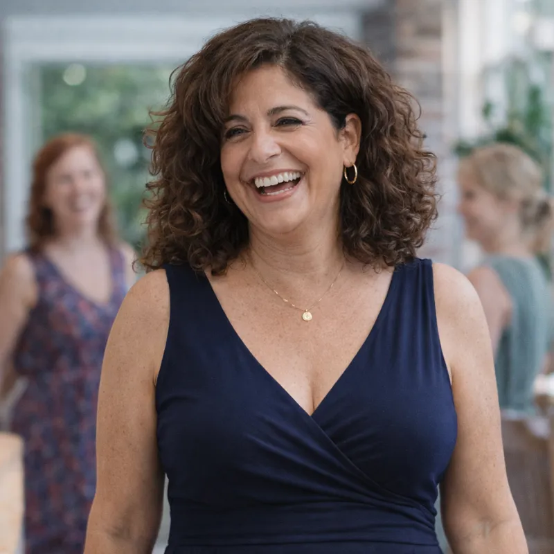 Happy women in blu dress