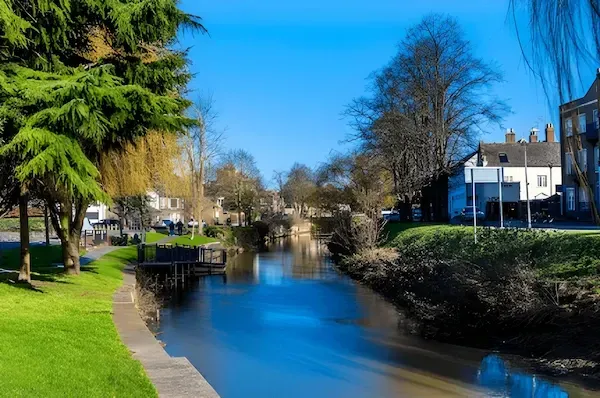 A view down the River Welland in the centre of Spalding, Lincolnshire