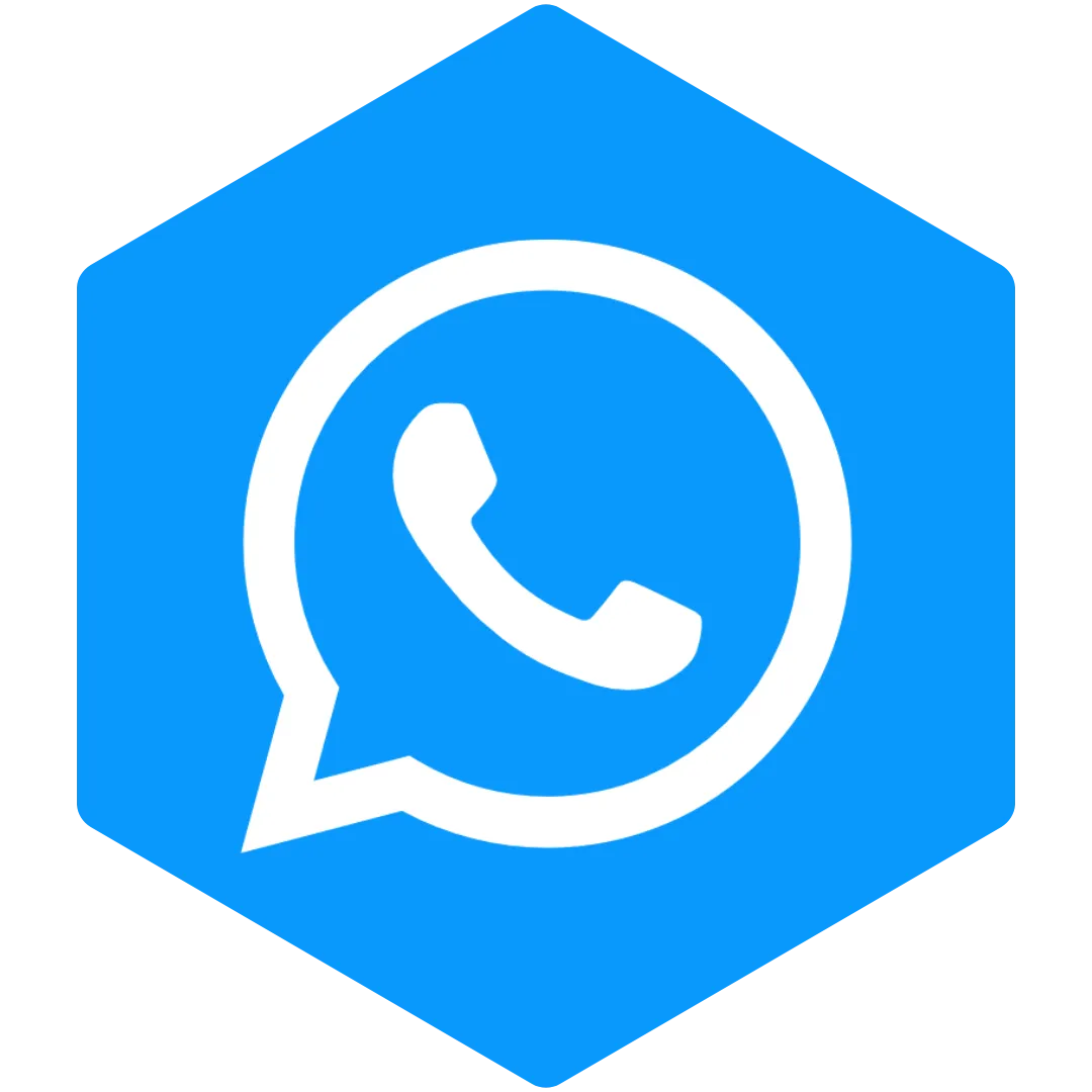 Blue hexagonal WhatsApp icon linking to OPG Accelerate’s official WhatsApp for direct client communication and support.