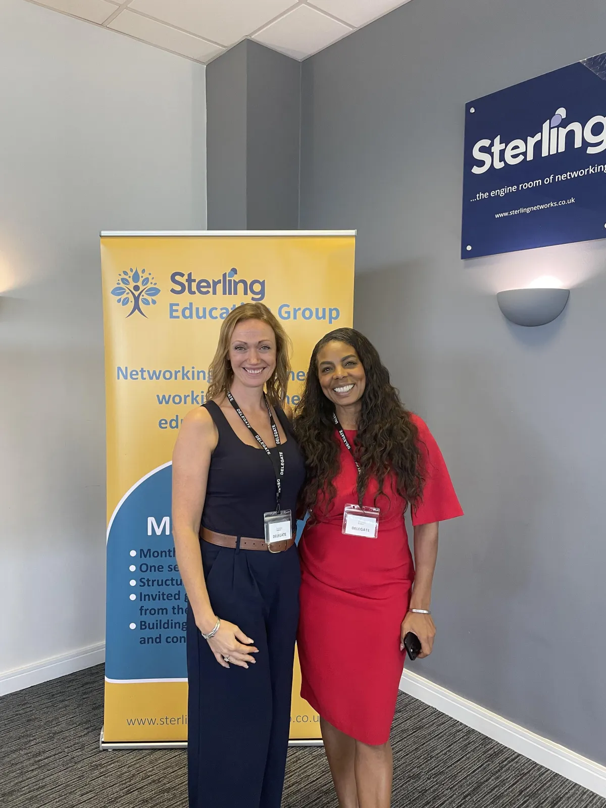 Maisie Cass speaking at a Sterling Education event about collaboration between education and business.