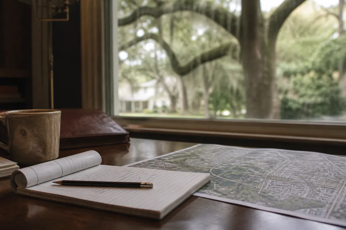 Notebook and pencil by a window used to work out a cash offer