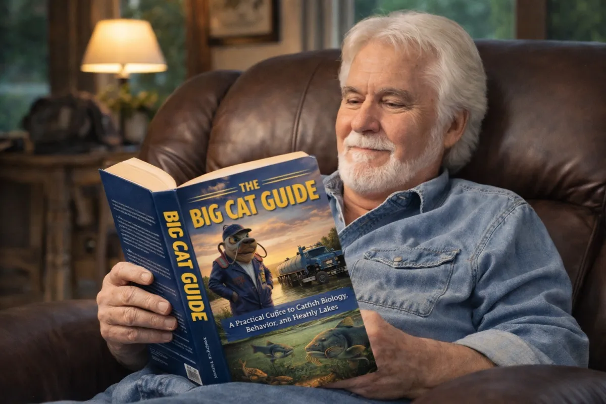 Man fishing from a boat near rocky shore