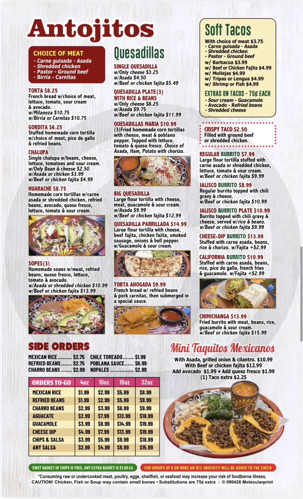 Ay Maria Restaurant | Appetizers, Hamburger and Sandwiches, Salas, Nachos, Beverages Menu