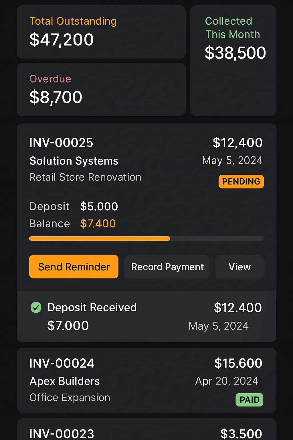 Invoicing Mobile App Mockup