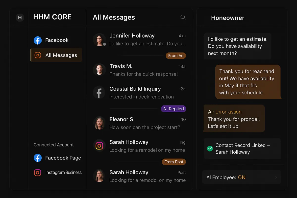 Facebook and Instagram DMs integration interface