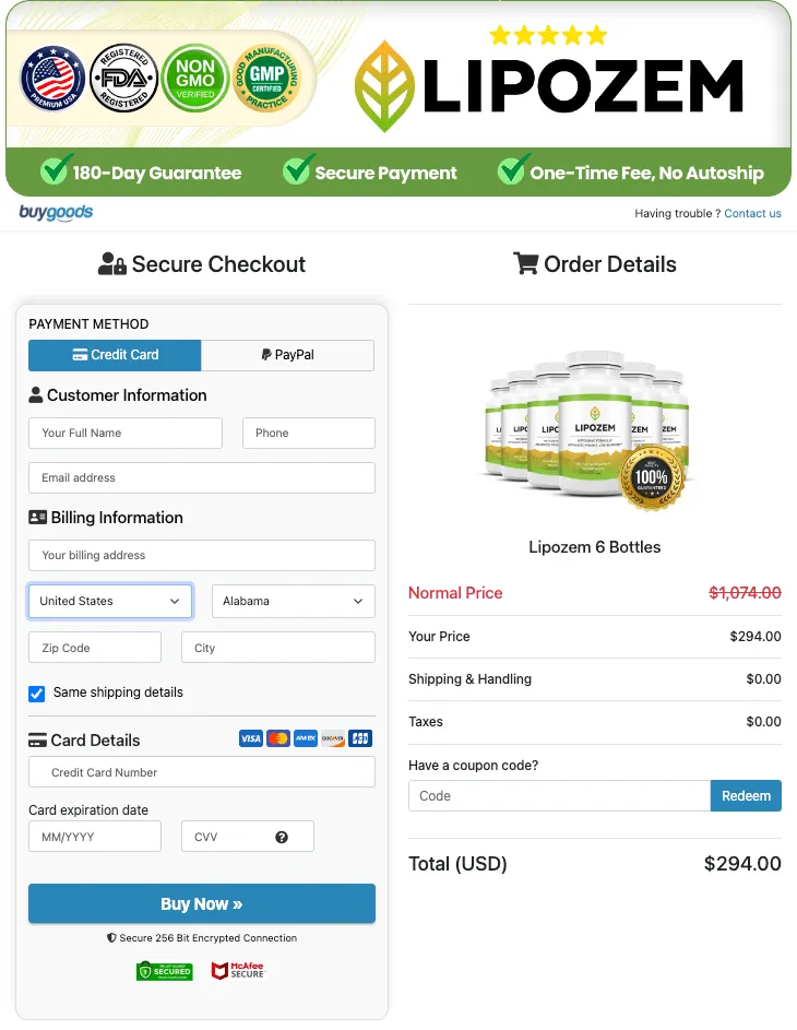 Lipozem purchase