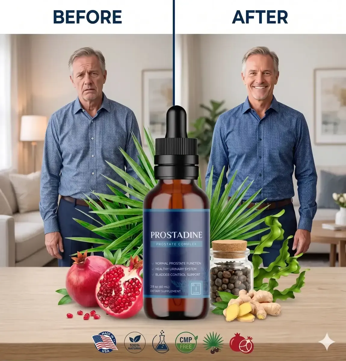 Prostadine bottle with result