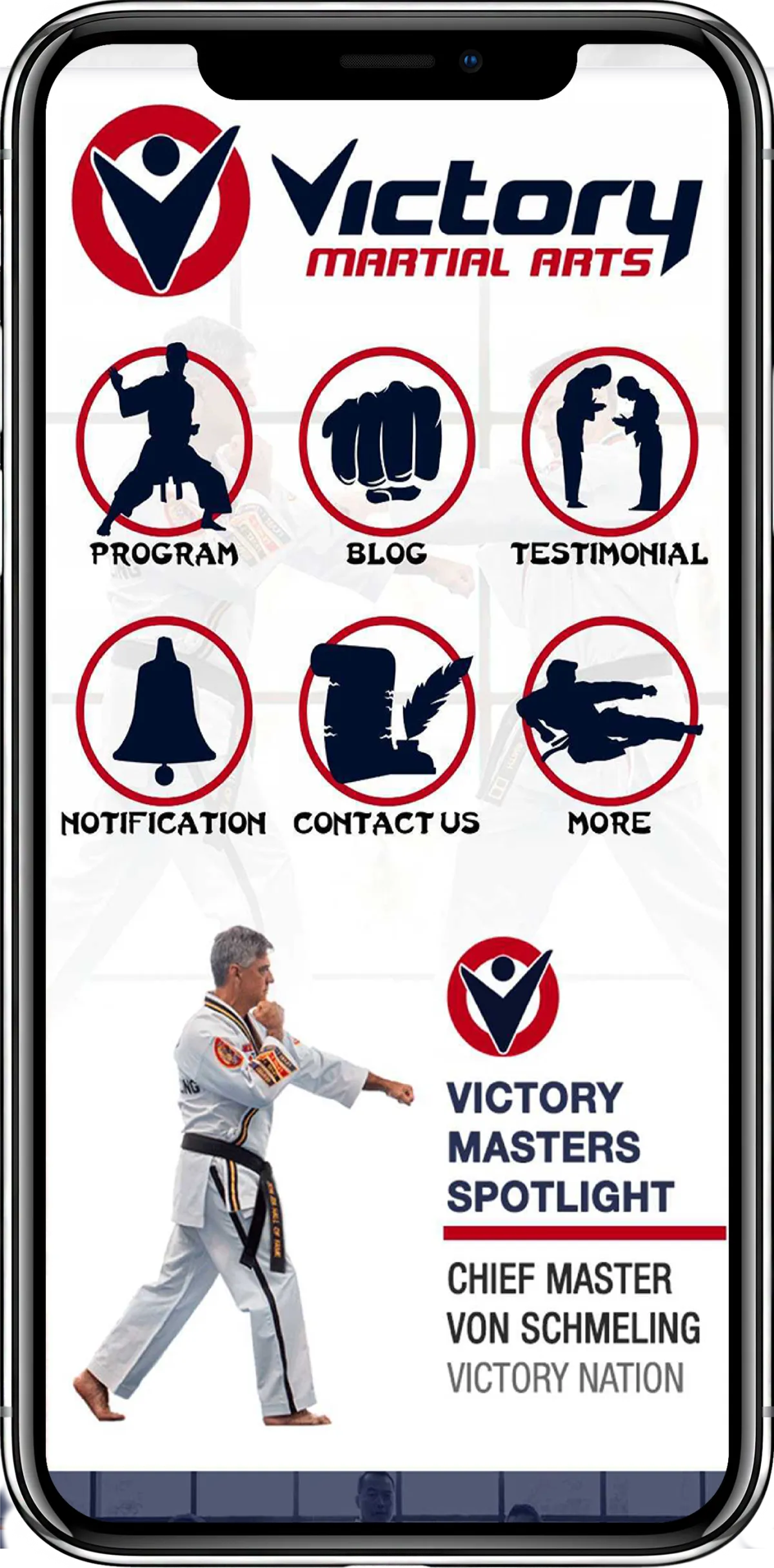 Victory Martial Arts App Mockup