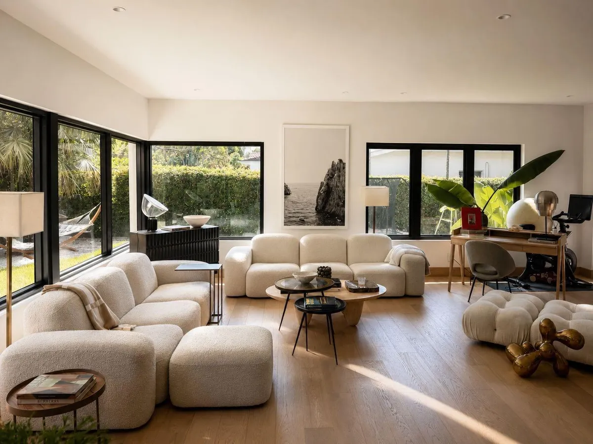 white and brown living room set