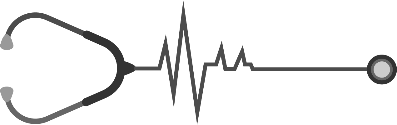 A simple black graphic of a stethoscope in a stylized line drawing