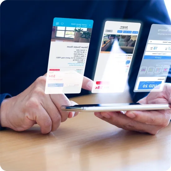 Hands holding a tablet displaying various health metrics