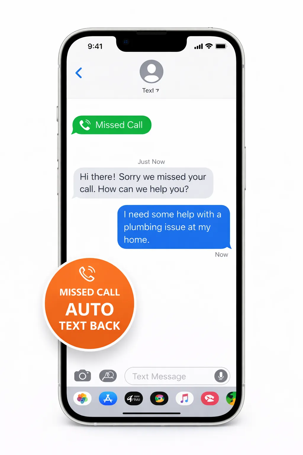 Phone screen showing an automatic missed-call text sequence UI
