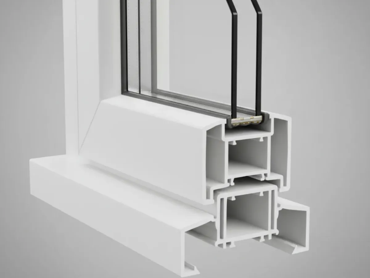 Detaliu profil tamplarie PVC premium cu izolatie performanta, potrivit pentru ferestre eficiente energetic