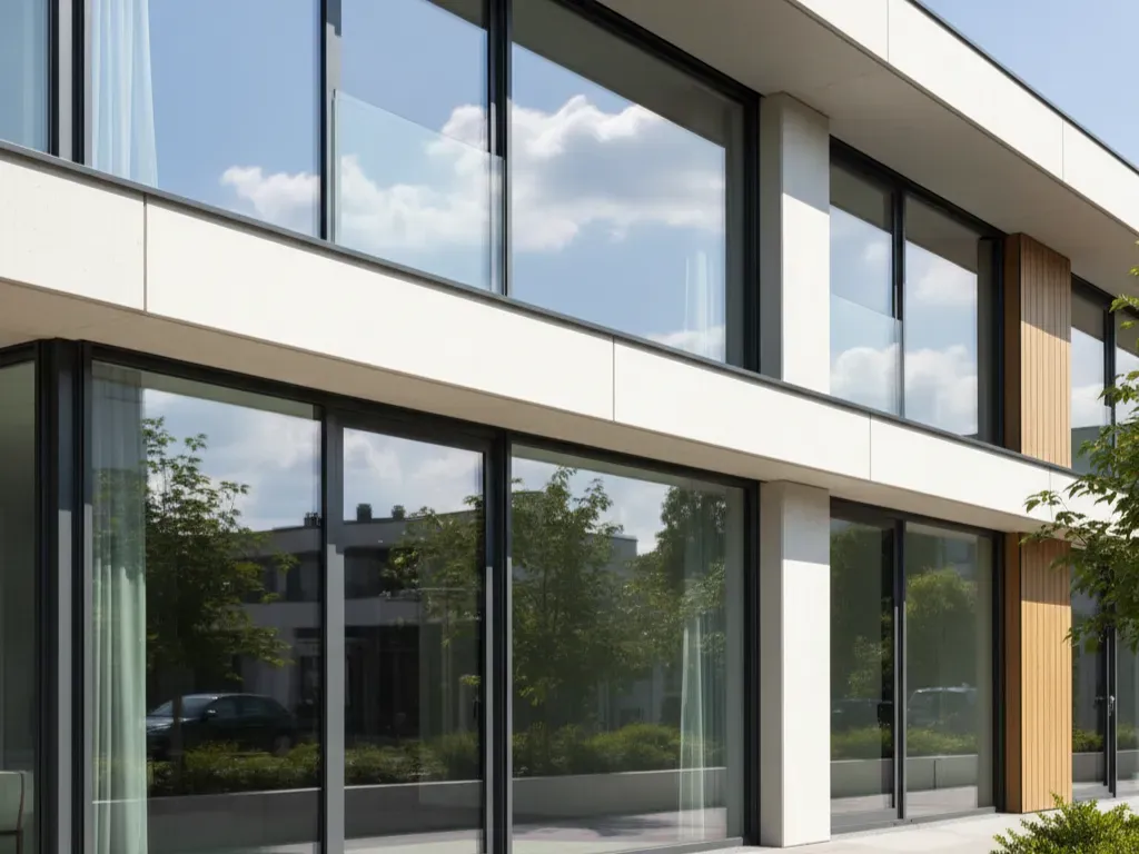 Tamplarie din aluminiu montata pe cladire moderna, solutie durabila pentru spatii rezidentiale si comerciale