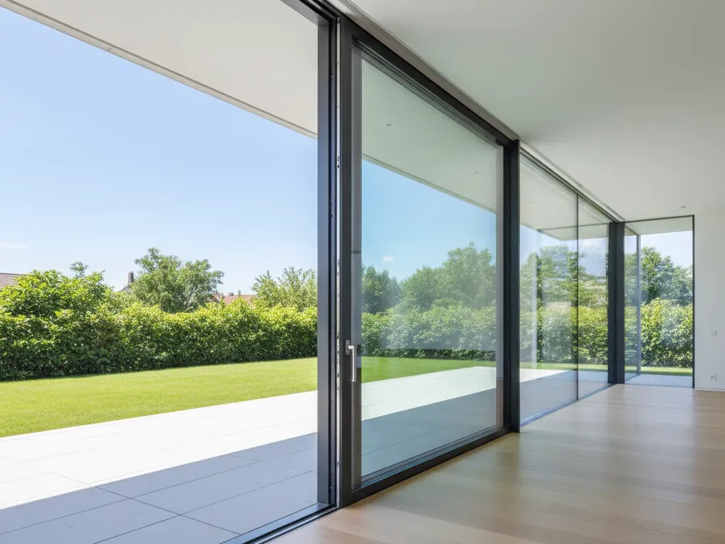 Sisteme glisante din aluminiu pentru deschideri mari, cu panouri vitrate si cadre subtiri, potrivite pentru terase moderne