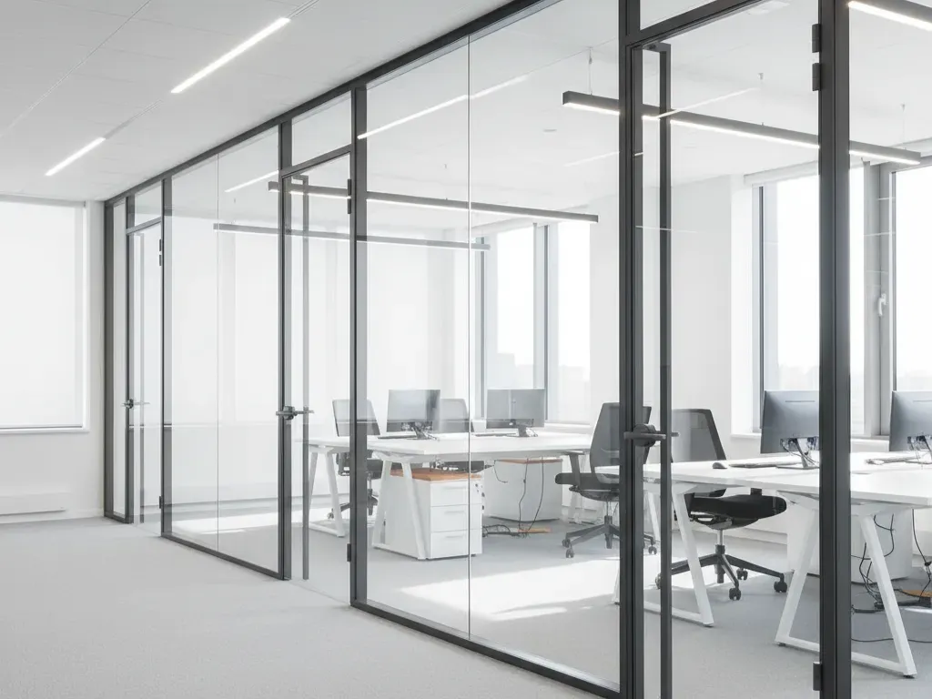 Tamplarie din aluminiu pentru birouri moderne, cu ferestre si partitii din sticla si aluminiu