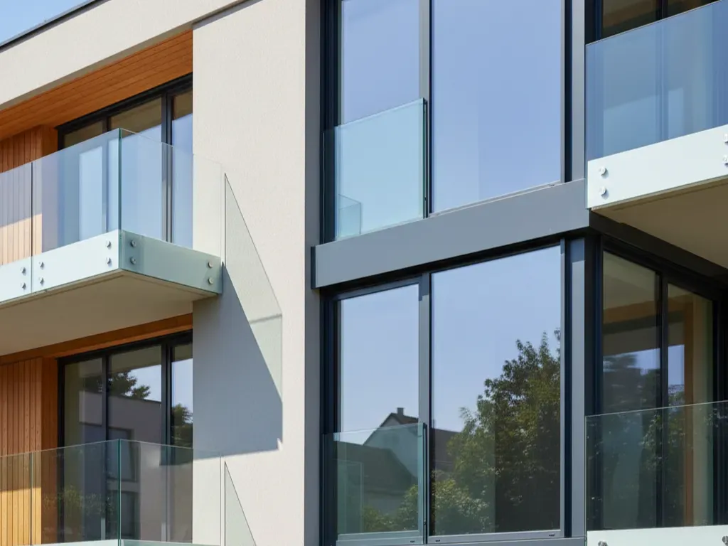 Ferestre din aluminiu cu profile subtiri montate pe cladire moderna din Timisoara, design contemporan si suprafete vitrate mari