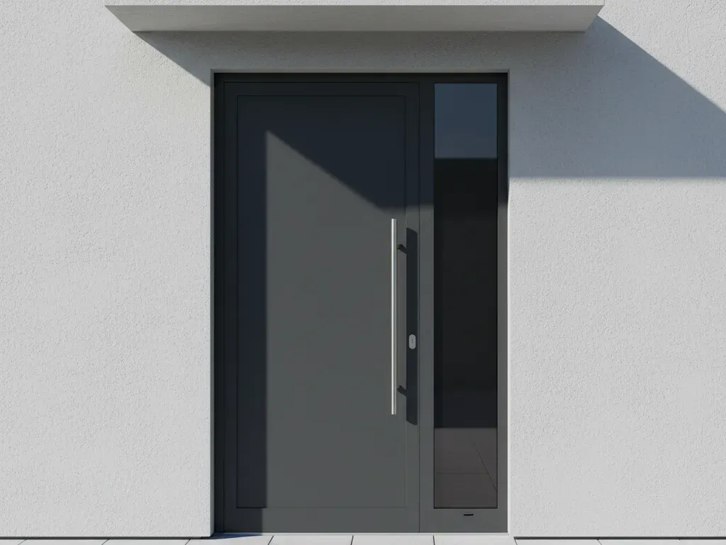 Usa din aluminiu montata la intrarea unei cladiri moderne din Timisoara, rezistenta si aspect premium