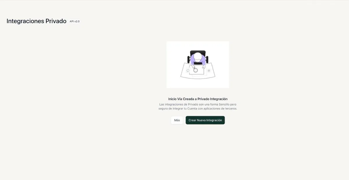 Pantalla de integraciones privadas de Chateea para crear llaves de API