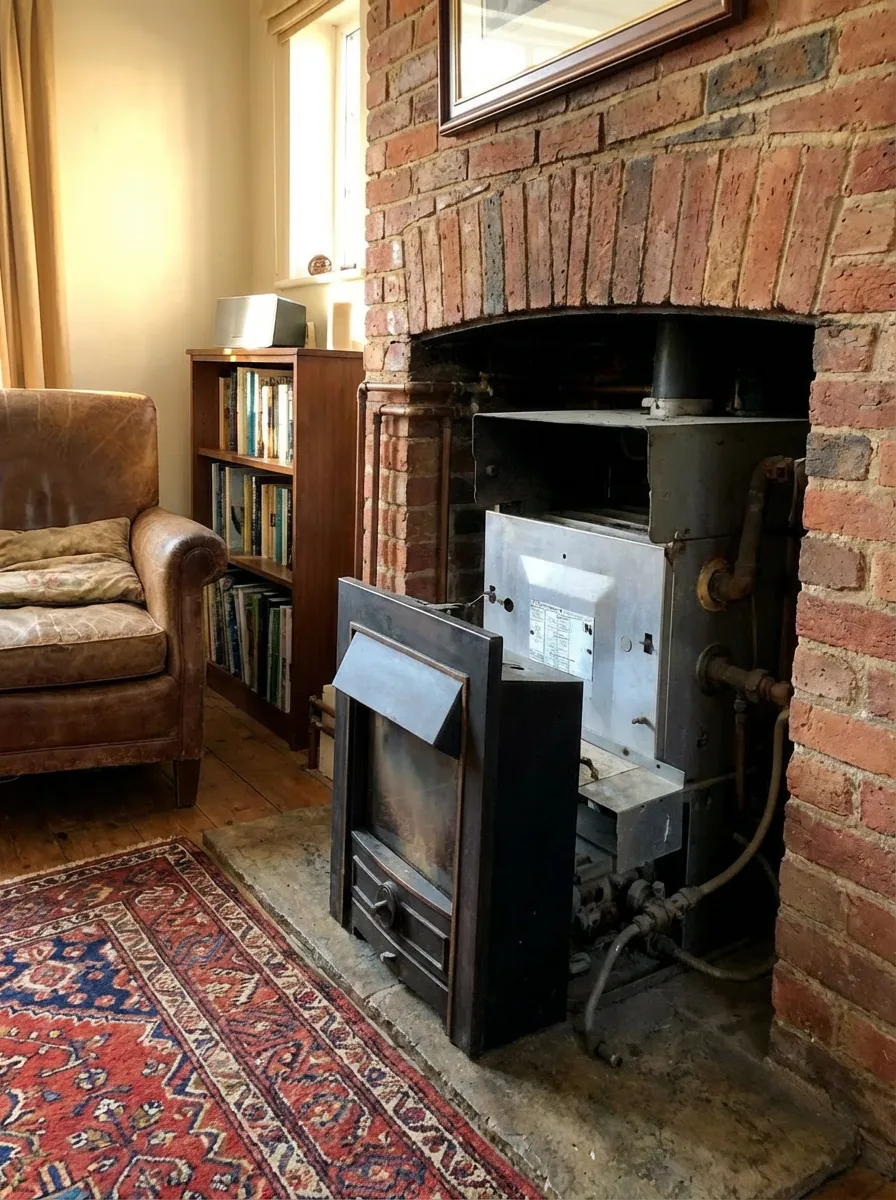 nternal view of a back boiler unit during a replacement service in Hull