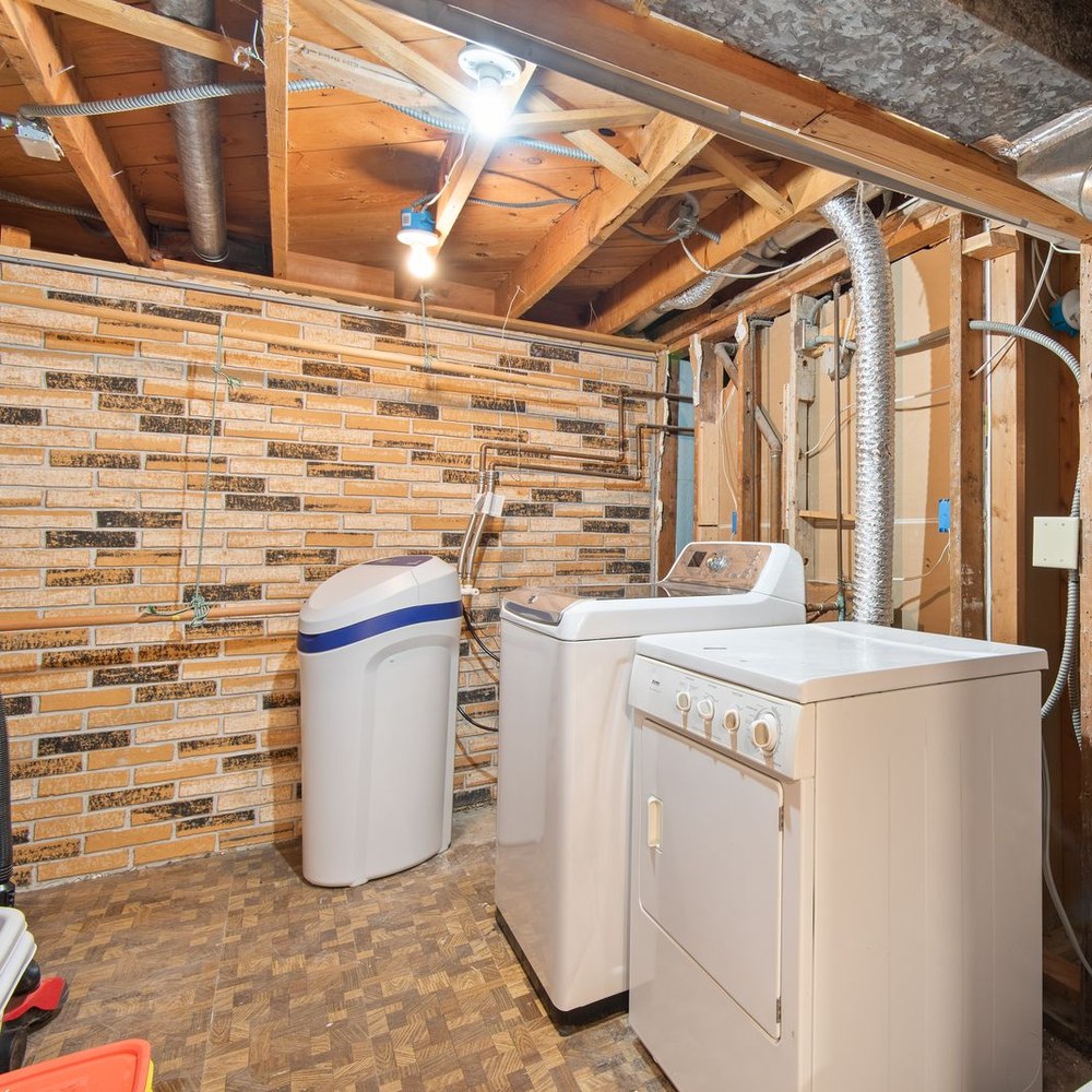 Water softener installed in a basement
