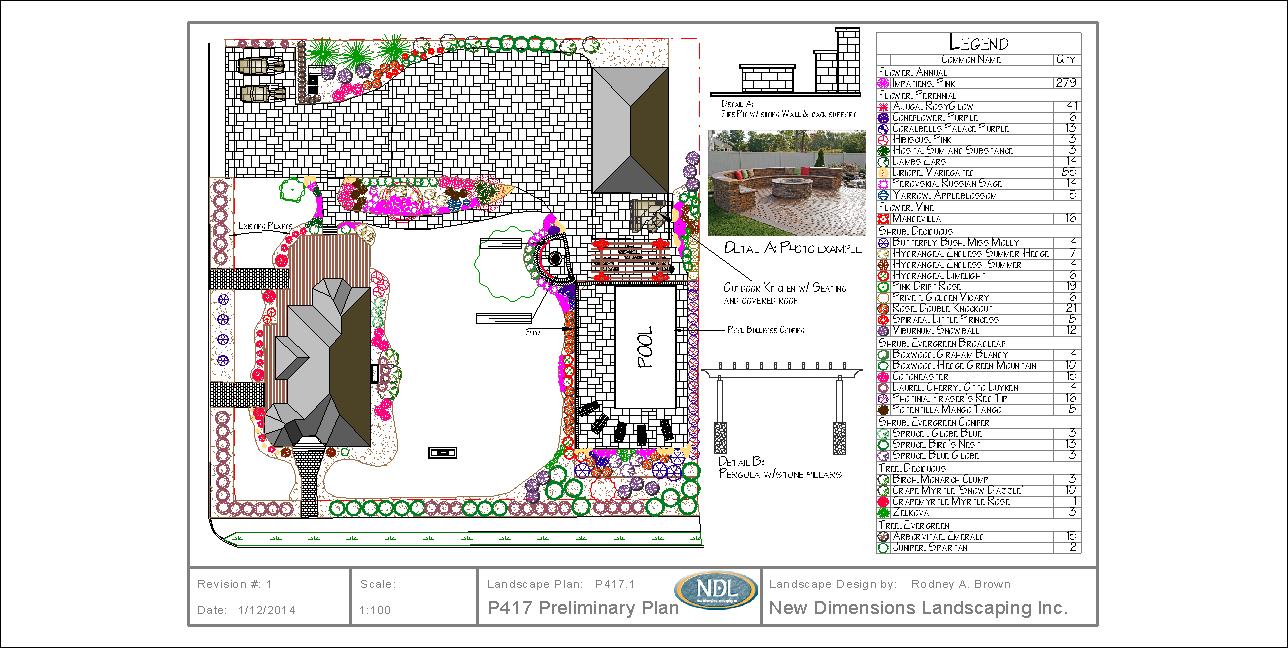 Professional 2D CAD landscape design plans with planting and hardscape layout