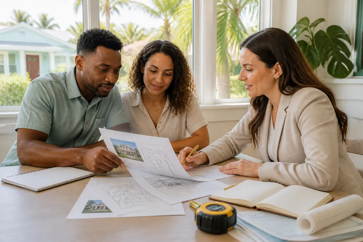 Florida homebuyer reviewing a mortgage appraisal with a loan professional before closing