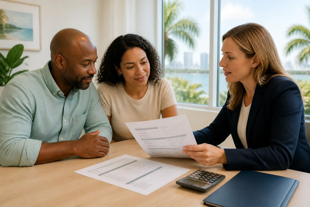 Florida homebuyer reviewing closing documents with a mortgage professional