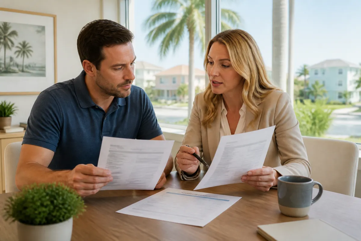 Florida homebuyer reviewing co-signed loan documents with a mortgage professional