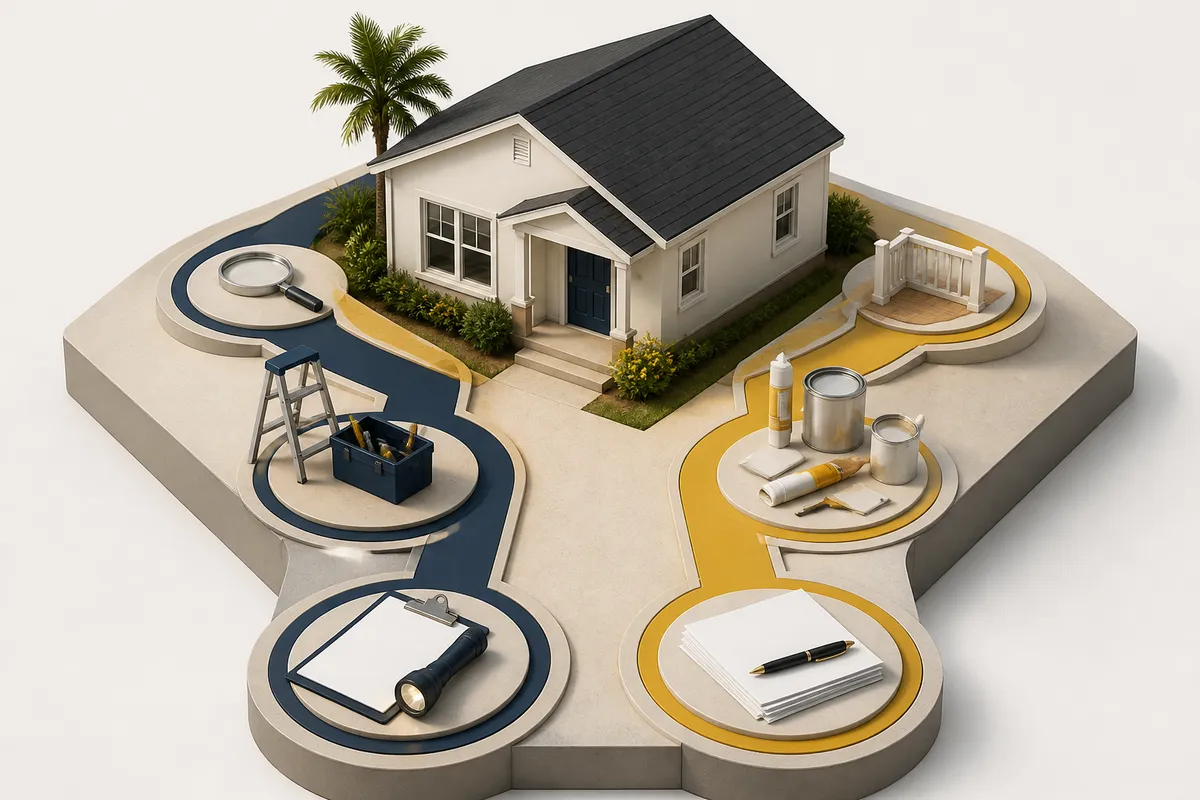 Editorial restrained 3d illustrating 2026 VA MPR Changes in Florida: Inspections, Repairs, and Closing.
