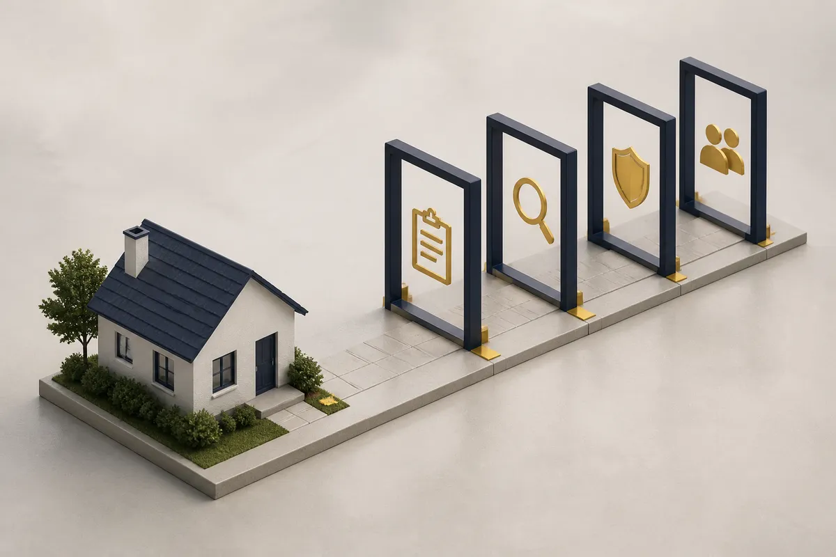 Florida homebuyer and closing professional reviewing a title and settlement estimate at a bright table